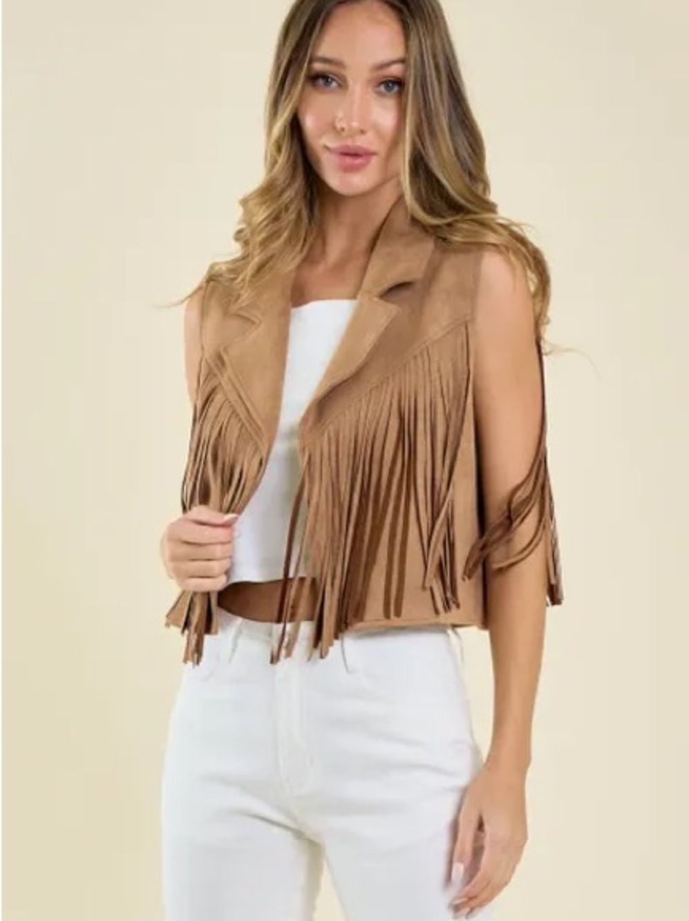 Western Tan Fringe Vest Jacket